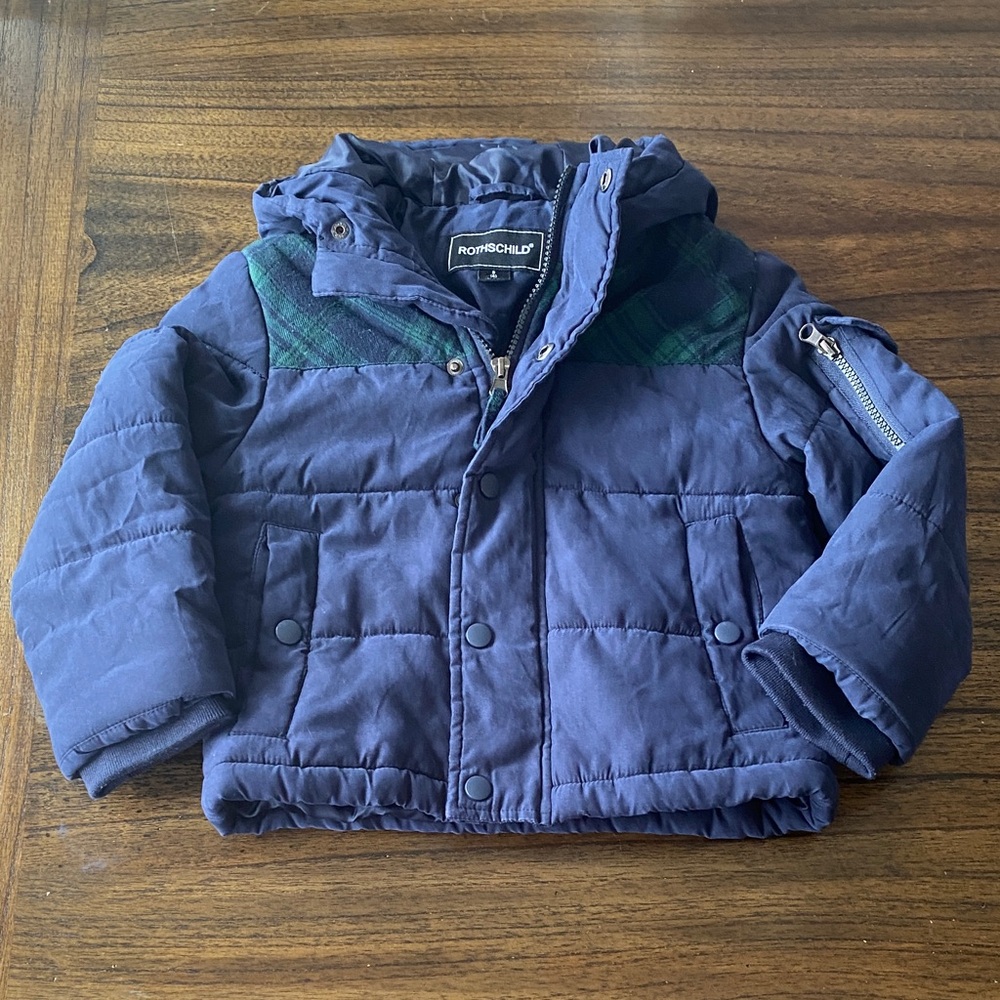 Rothschild Plaid Yoke Dark Blue and Green Kids Puffer Jacket size S (4)
